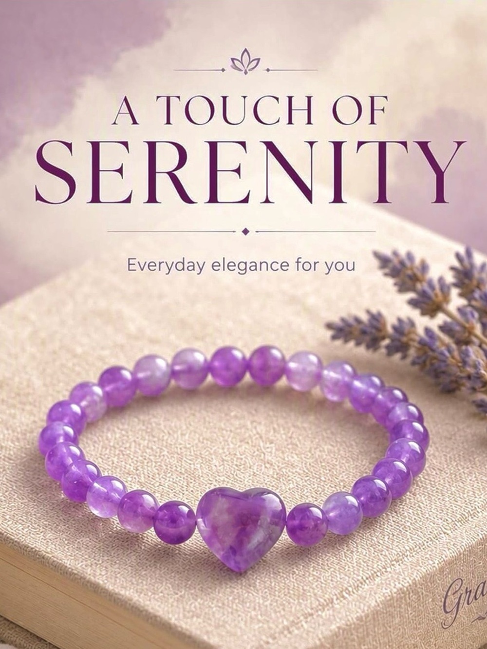 🆕New Amethyst Bracelet Beaded Stretch Bracelet With Heart Stone- 8mm